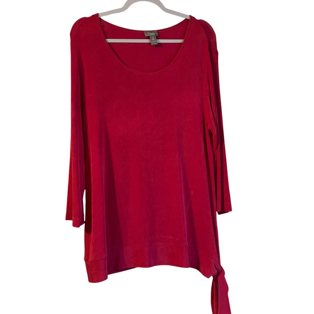 Travelers by Chico's Top Sz 2 Fuchsia Pink 3/4 Sleeve Tie at Hip Office Casual